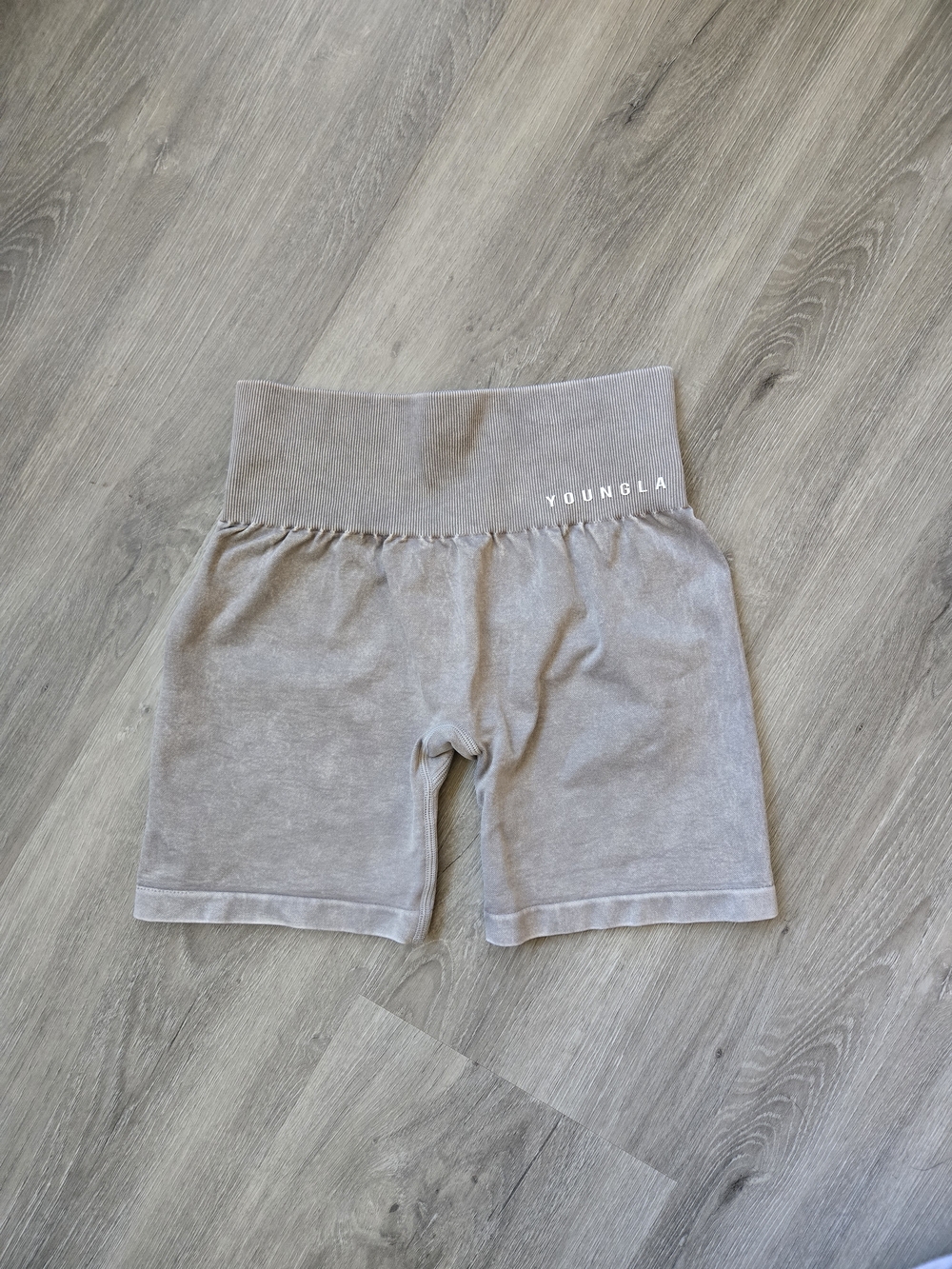 YOUNGLA Grey High-Waist Biker Shorts